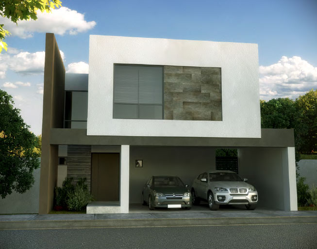 Fachada y plano de una casa minimalista que tiene todo para una familia moderna