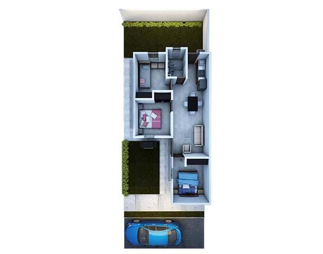 Fachadas y plano de viviendas pequeñas de 3 recamarás
