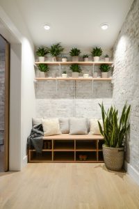 Decoración de interiores con repisas y plantas