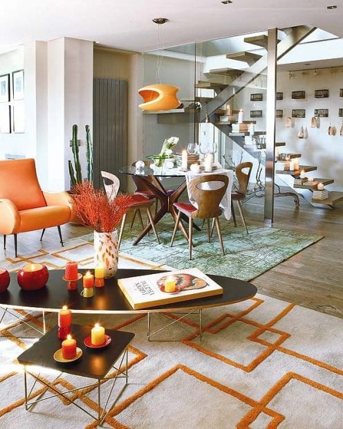Decoración de salas de estar en color naranja