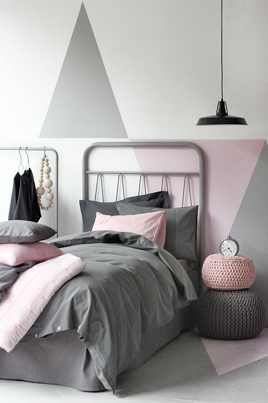 Pared rosa y gris para habitaciones modernas