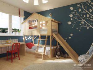 recamaras para niños con camas de madera tipo resbaladiza