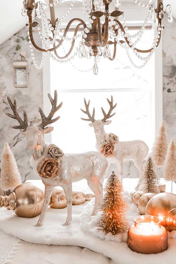 Accesorios decorativos para navidad blanco con dorado