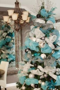 Chimeneas navideñas decoradas en azul turquesa