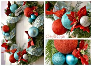 Adornos navideños azul turquesa y rojo