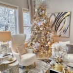 Decoración del árbol de Navidad blanco con dorado