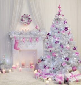 Chimeneas navideñas rosa con plata